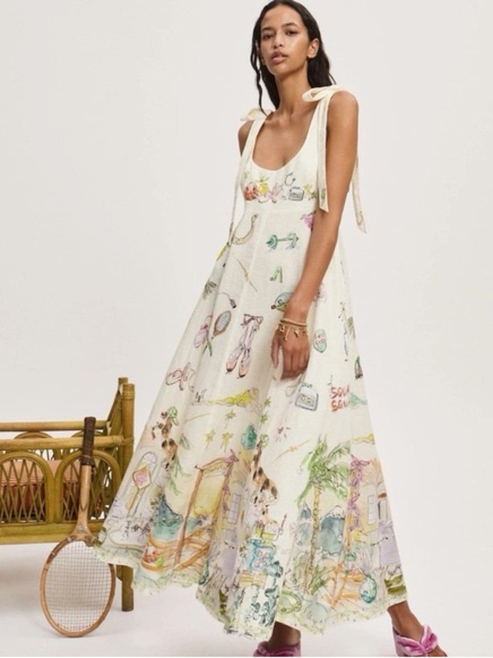 ALÉMAIS Anouk Colantoni Ballet Tie-Strap Midi Dress